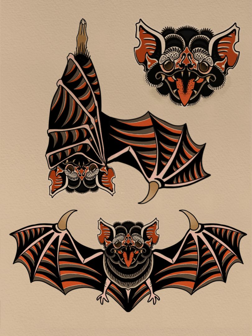 American Traditional Bat Tattoo